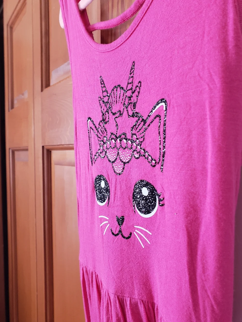 NWOT Justice Hot Fushia Pink Sleeveless Cat-Unicorn Seashell Dress 8